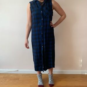 Long grunge plaid button up